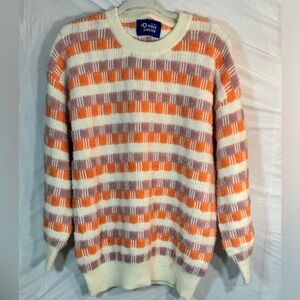 Alfrec Eden Striped Crewneck Sweater in Cream, Orange, and Purple